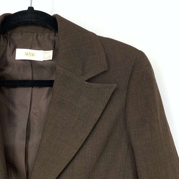 MNG Pant Suit Set Womens Size 8 Long Blazer + Straight Leg Pant Brown One Button - Picture 4 of 12